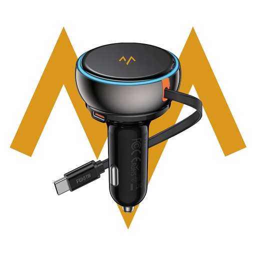 [12110] 7MD Car Charger – PD 45W Fast Charging, 81W Total Power, Dual USB-A + USB-C Ports, Built-in Type-C Stretchable Cable, LED Ambient Light | 7MD47025 |