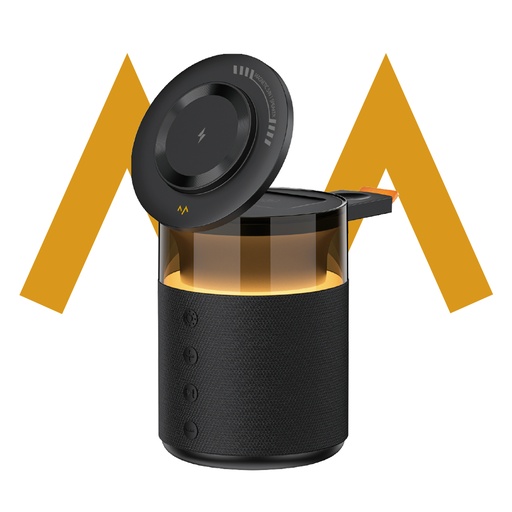 [12113] 7MD 5-in-1 Wireless Charger & Bluetooth Speaker – 15W Fast Charging Dock for Mobile Phones, Earphones & Watches, LED Dimming Light, 360° Stereo Sound, 1800mAh Battery, Model | 7MD46325 |