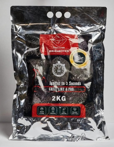 [12163] PASSAGE Eco-Friendly BBQ Charcoal – 2 kg Briquettes, Low Smoke & Odor, Ideal for Grilling & Outdoor Cooking