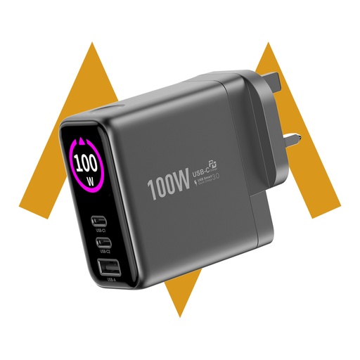 [12189] 7MD 100W GaN Display Charger – Fast USB-C & USB-A Charging Adapter with Power Screen & 3 Ports | 7MD45825 |