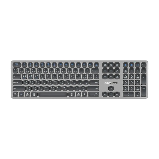 [12215] Promate Full-Size Slim Wireless Keyboard with Scissor Keys, Multi-Device Bluetooth 5.1 & 2.4GHz, USB-C Rechargeable, 100-Hour Battery, Compatible with Windows, Mac & Android | ProKeys-X2.EN\AR |