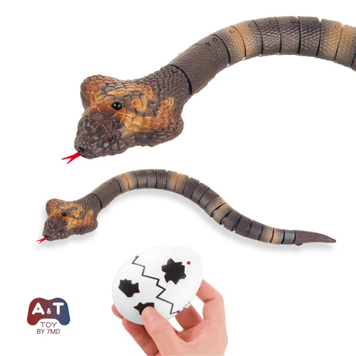 [12237] A&T TOY Realistic Remote Control Cobra Snake Toy – Rechargeable RC Snake with Smart Sensing & Infrared Controller, 16-Inch Prank & Cat Toy, Gift for Kids Ages 6+