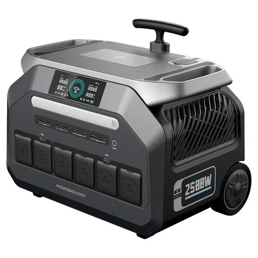 [12281] Powerology Solar Input Portable 640000mAh Generator – 2500W Output, 5000W Peak, MPPT Solar Input, 4 AC & USB-C PD Ports | PPBCHA86 |