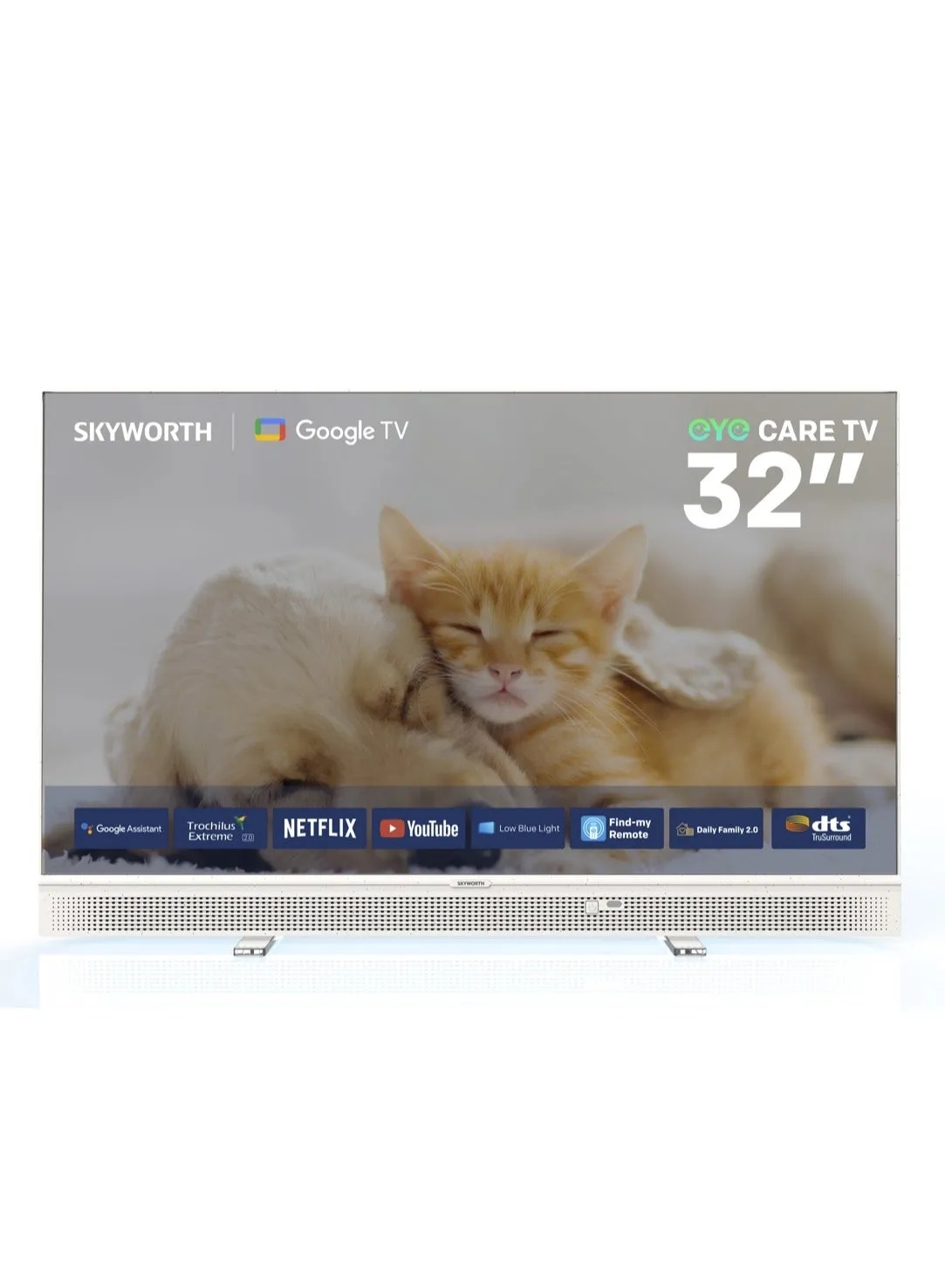 Skyworth 32 inch Portable Music TV – Full HD Google TV, DBX-TV Audio, USB-C & 12V Power Bank Support, With One Year Free SUB | 32LP70G |