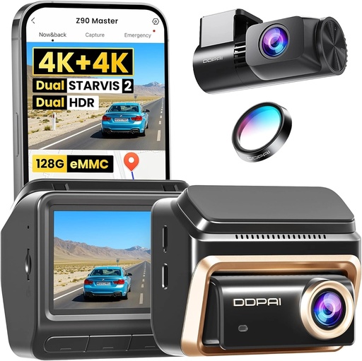 [12382] DDPAI Z90 Master Dual 4K Dash Cam with Front & Rear Recording, STARVIS 2 Night Vision, 24H Parking Mode, GPS, 5G WiFi, 3" Touch Screen & 128GB Built-in Storage | DZ003-07 |
