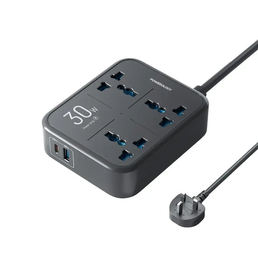 [12444] Powerology Power Strip 3250W – 3 AC Outlets with USB-A & USB-C PD Fast Charging | PWC037 | PWCUQC037 |