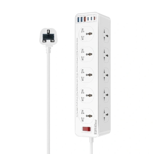 [12483] PROMATE Power Strip 2500W 10 AC Sockets 6 USB Ports 33W Fast Charging 5M Cable - Space-Efficient Extension with Surge Protection | PowerMatrix2-5M |