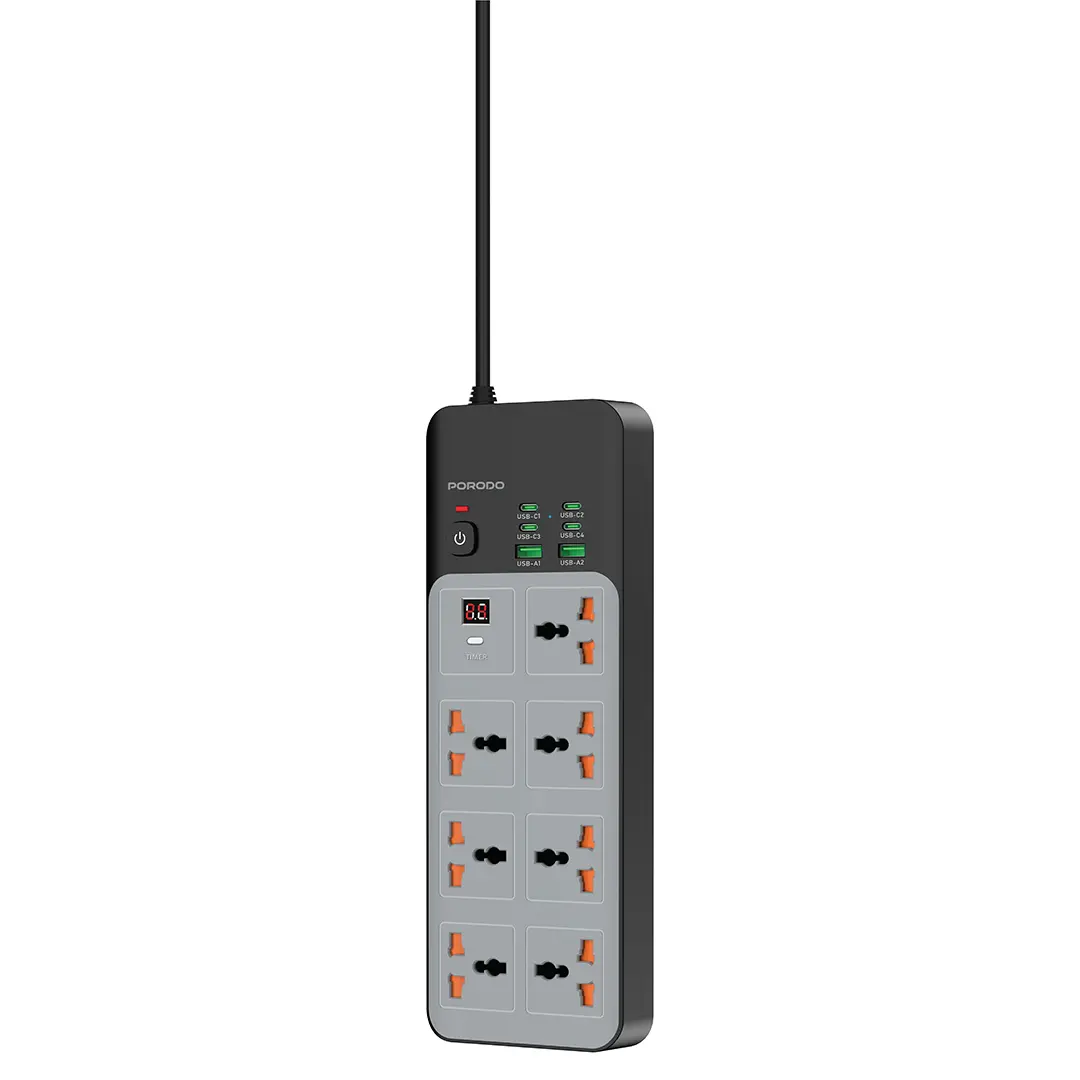 Porodo 3000W | 7AC Universal Power Strip with 6 USB Ports (4C + 2A) | PDFWCH099GY |