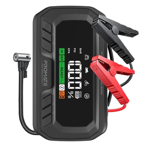 [12540] Promate 3000A 12V Jump Starter with 150PSI Air Compressor, 16000mAh Power Bank, 65W PD, LED Flashlight & 7.5-Inch Display | PatrolPack-Ultra |