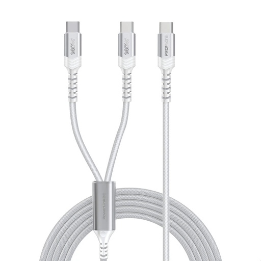[12547] Promate 140W USB-C to Dual USB-C Charging Cable, PD 3.1, 480Mbps Data Transfer, 1.4M Fabric Braided Cable | PowerLink-3C |