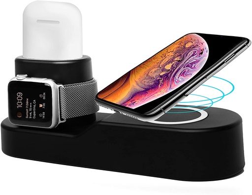 [5933] Blaulock 4 in 1 Charging Station W3, Wireless Charger for iPhone8/x/Xs/Xs Max, Samsung Galaxy S9//S8/S7,Charger for AirPods/iWatch Series 2/3/Nike+/Edition(Not 4&1)(Black)