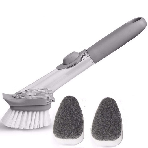 [5623] Decontamination Kitchen Cleaning Brush Scrubber Dish Bowl Washing Sponge with Refill Liquid Soap Dispenser Kitchen Pot Cleaner Tool Long Handle Sponge with White Wok Brush