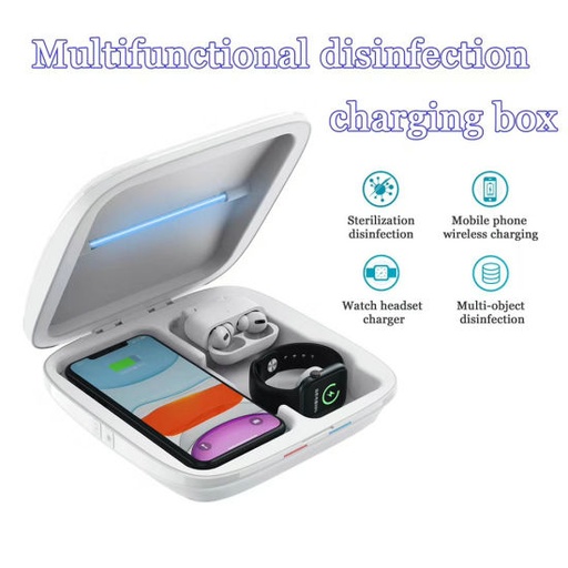 [5585] Wireless Charger Multi-Function Disinfection Box 4 in 1 Phone Sterilizer Box Charging Station