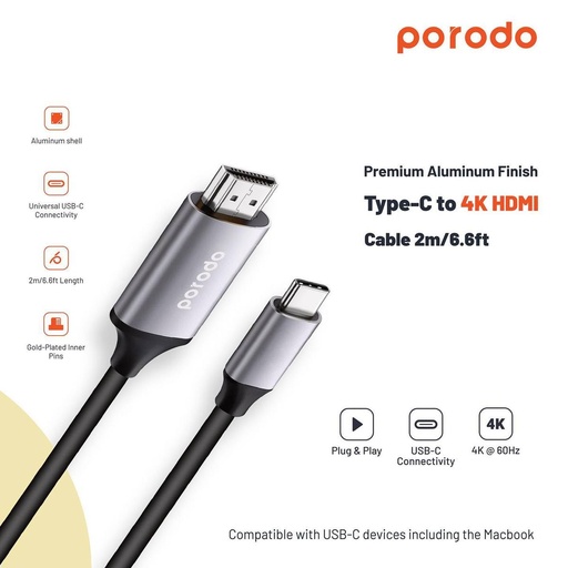 [5537] Porodo Type-C to 4K HDMI Cable 2m