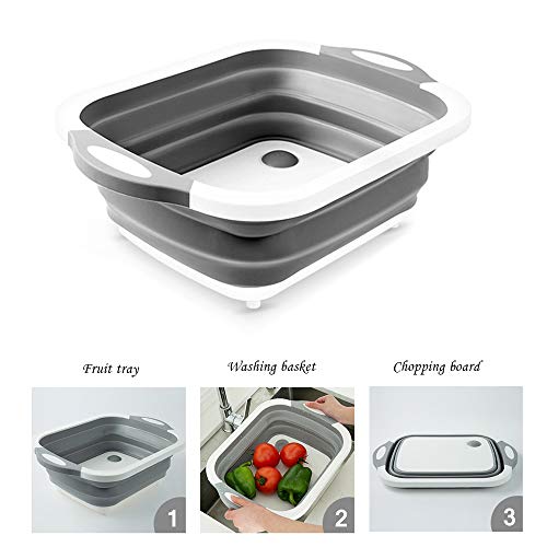[5096] Multi-function 3-in-1 Collapsible Cutting Board Foldable Food Strainers,Drain Basket,Folding Drain Basket, Folding Chopping Board for Kitchen